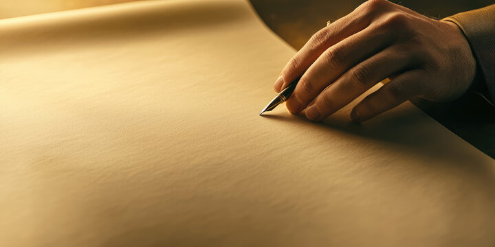 Male hands in military uniform filling out paperwork. Pen writing on paper, creatine concept of military enlistment office, conscription