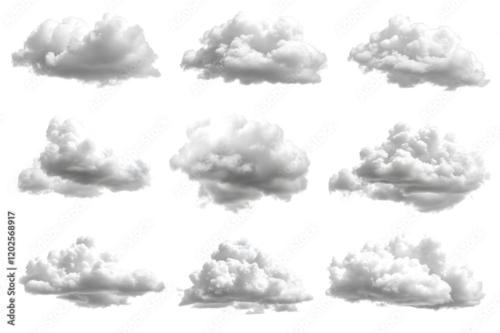 Poster set of white clouds isolated on a white background