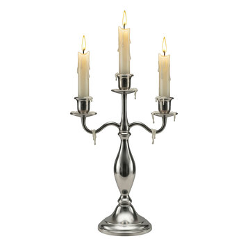 Beautiful silver candle holder for three candles isolated on transparent background png