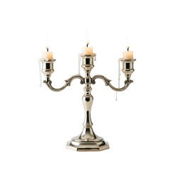 Silver candlestick for three candles isolated on transparent background png