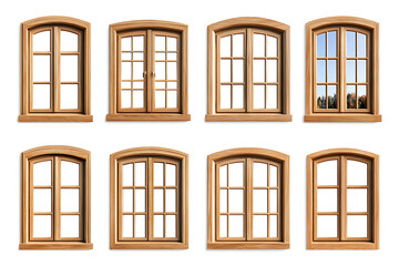 Obraz premium Set of wooden windows isolated on a white background