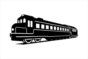 Streamline commuter train turning. Silhouette illustration in perspective view, train silhouette vector