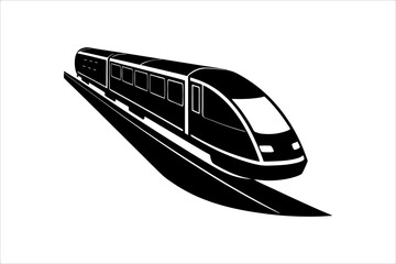 Streamline commuter train turning. Silhouette illustration in perspective view, train silhouette vector
