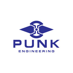 Punk engineering logo design combines bold modern visuals with an edgy yet professional aesthetic for a creative brand identity corporate image editable vector.