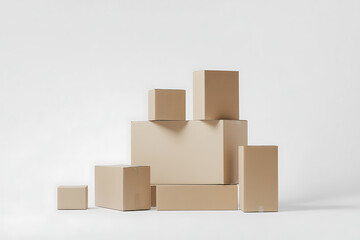 Obraz premium Stack of cardboard boxes in various sizes isolated on a white background
