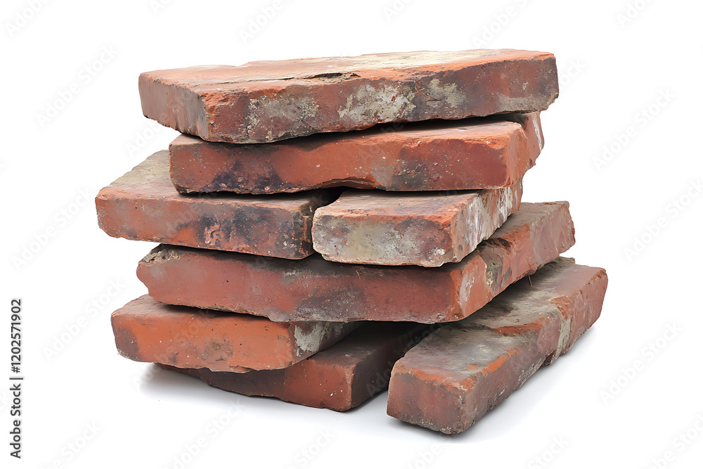 Aufkleber stack of old red bricks isolated on a white background