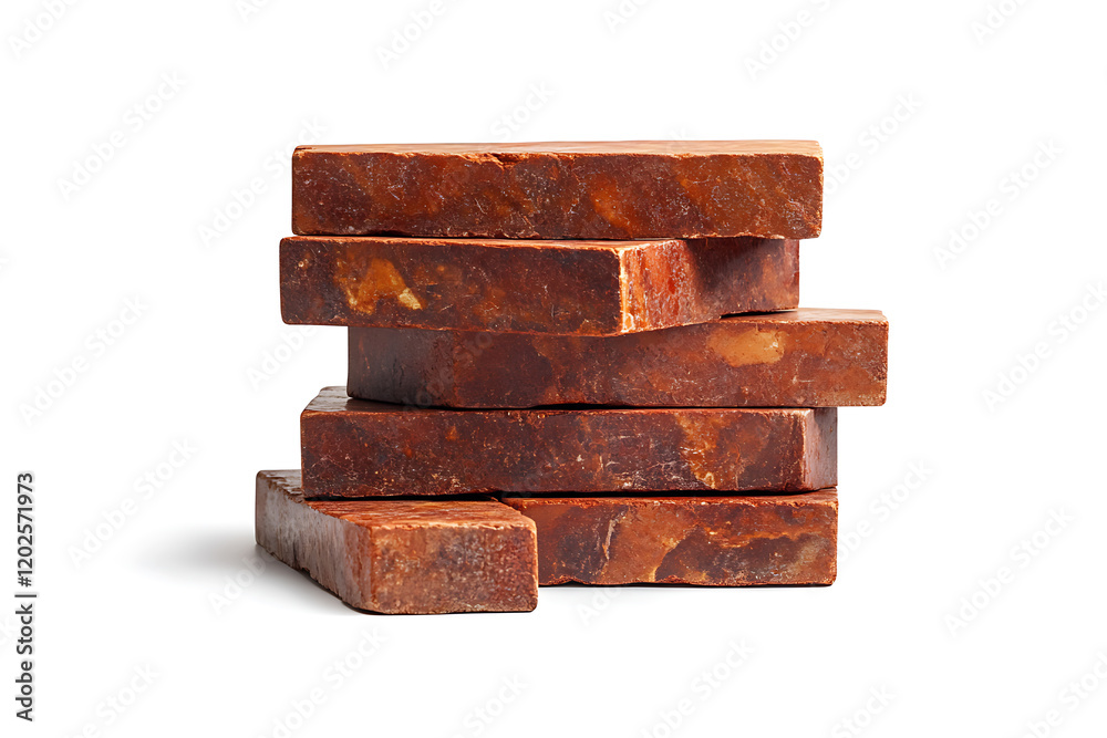 Poster Stack of red bricks isolated on a white background