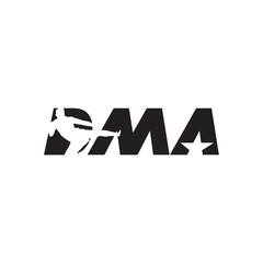 Letter DMA fighting logo design integrates bold and modern typography with martial arts energy for a sleek brand identity corporate image editable vector.