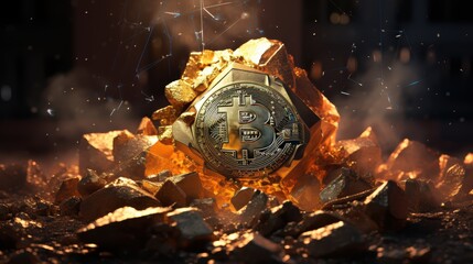 Bitcoin. Golden bitcoin, cryptocurrency, Electronics, finance, money, symbol, Blockchain