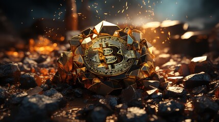 Bitcoin. Golden bitcoin, cryptocurrency, Electronics, finance, money, symbol, Blockchain