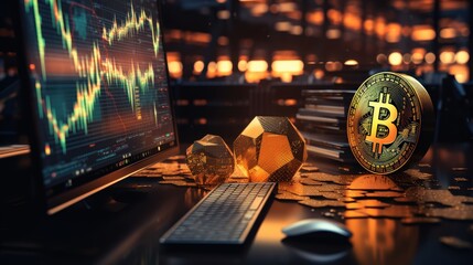 Bitcoin. Golden bitcoin, cryptocurrency, Electronics, finance, money, symbol, Blockchain