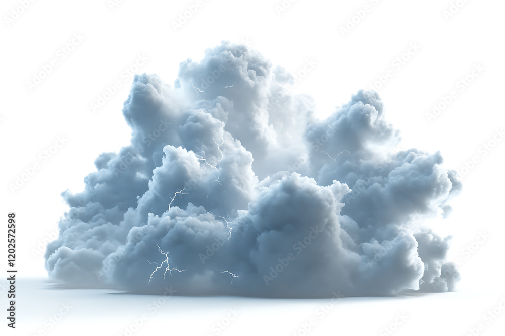 Poster Storm clouds with lightnings isolated on a white background