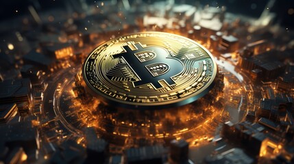 Bitcoin. Golden bitcoin, cryptocurrency, Electronics, finance, money, symbol, Blockchain