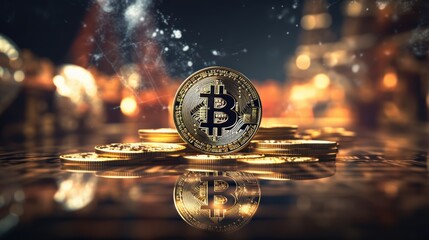 Bitcoin. Golden bitcoin, cryptocurrency, Electronics, finance, money, symbol, Blockchain