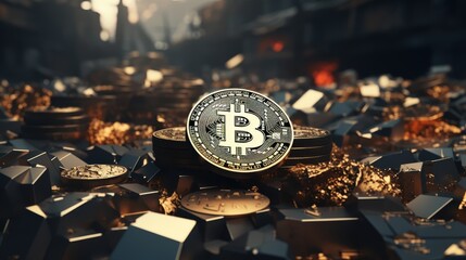 Bitcoin. Golden bitcoin, cryptocurrency, Electronics, finance, money, symbol, Blockchain