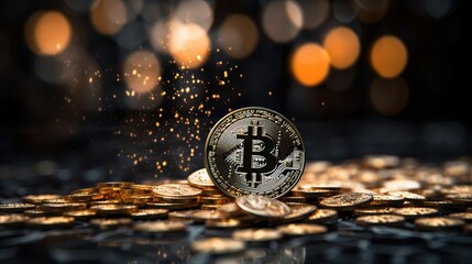 Bitcoin. Golden bitcoin, cryptocurrency, Electronics, finance, money, symbol, Blockchain