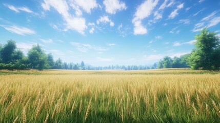 Obraz premium Golden Wheat Field Under a Summer Sky: A Serene Landscape