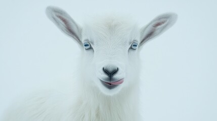 Fototapeta premium Playful young goat with blue eyes