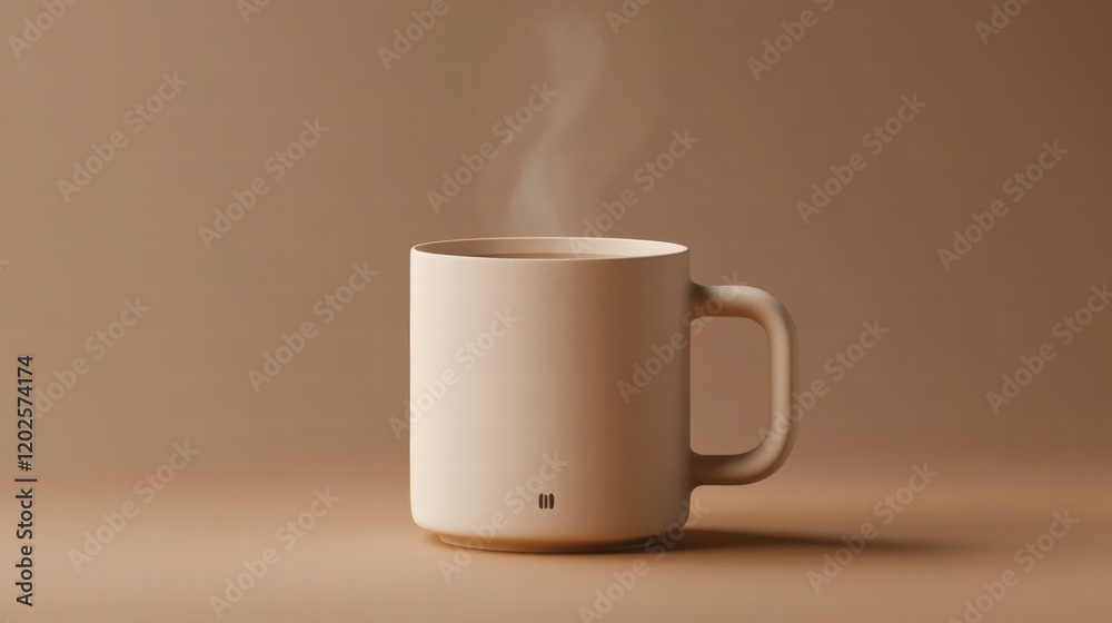 Aufkleber warm ceramic cup with steam rising against a minimalistic background in softly lit environment. gene