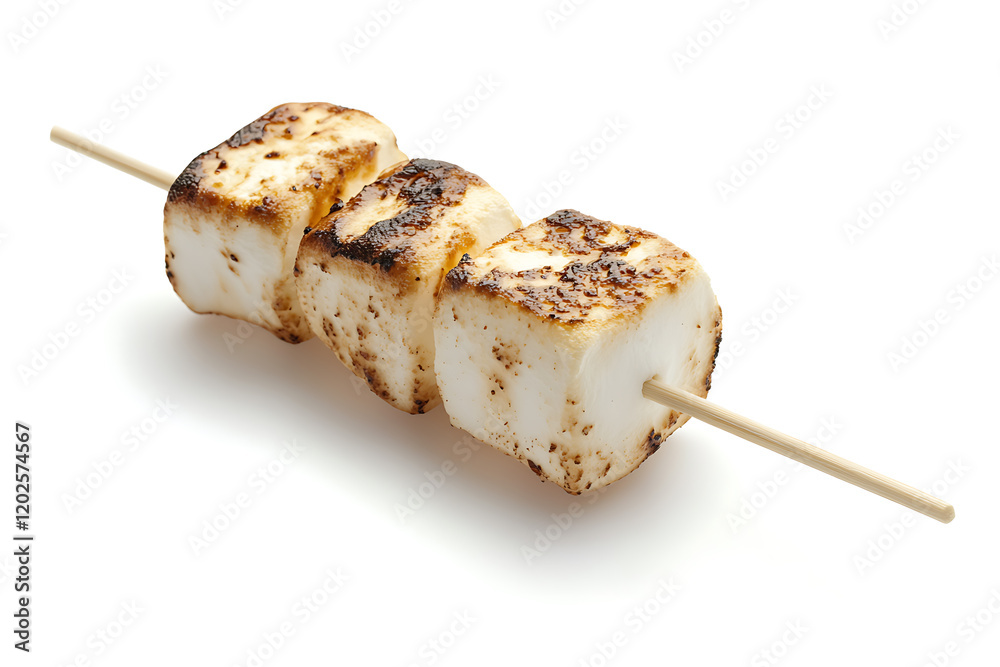 Poster toasted marshmallow on a stick isolated on a white background