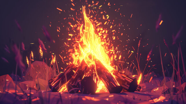 Low Poly Campfire at Night