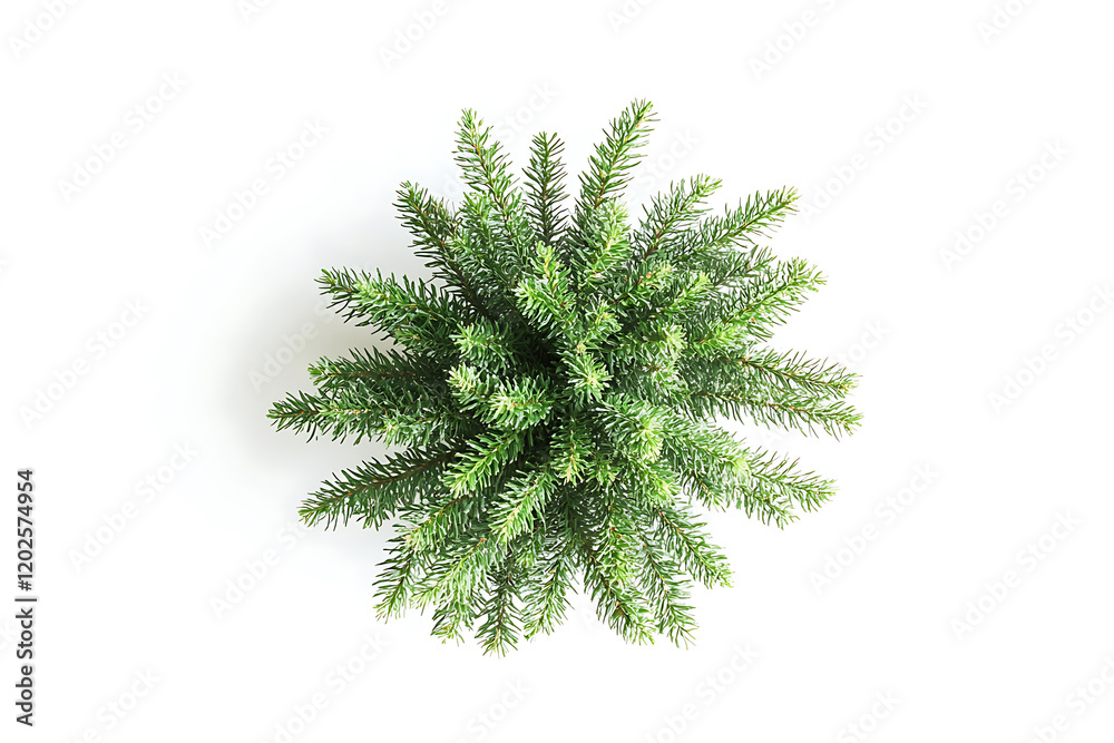 Poster top view of green fir tree spruce branch isolated on a white background