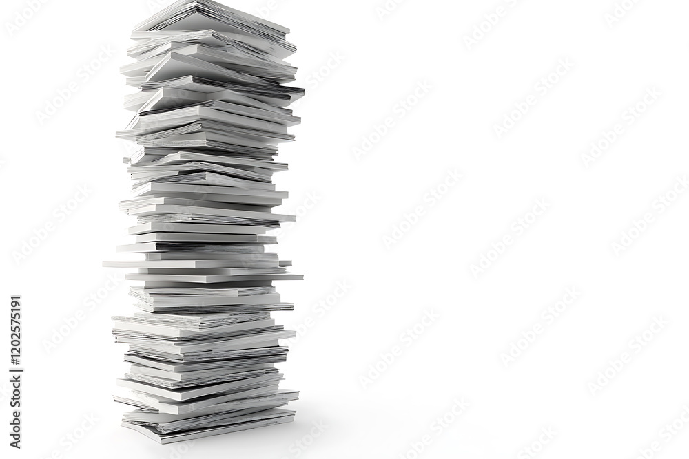 Poster towering stack of paperwork and files isolated on a white background