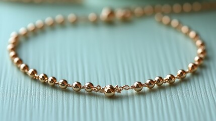 Obraz premium A close-up of a delicate rose gold bracelet featuring round beads, showcasing elegance and style.