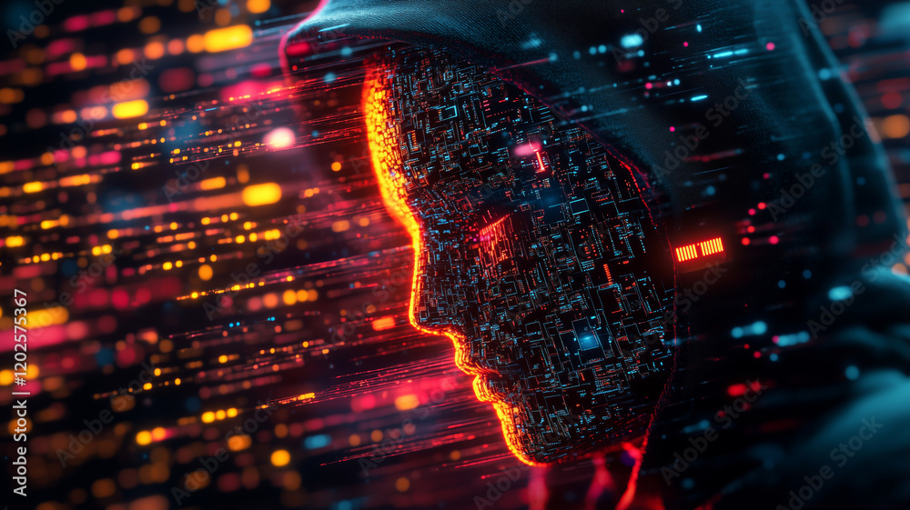 Poster shielding digital realms with cybersecurity protection in a vibrant scene