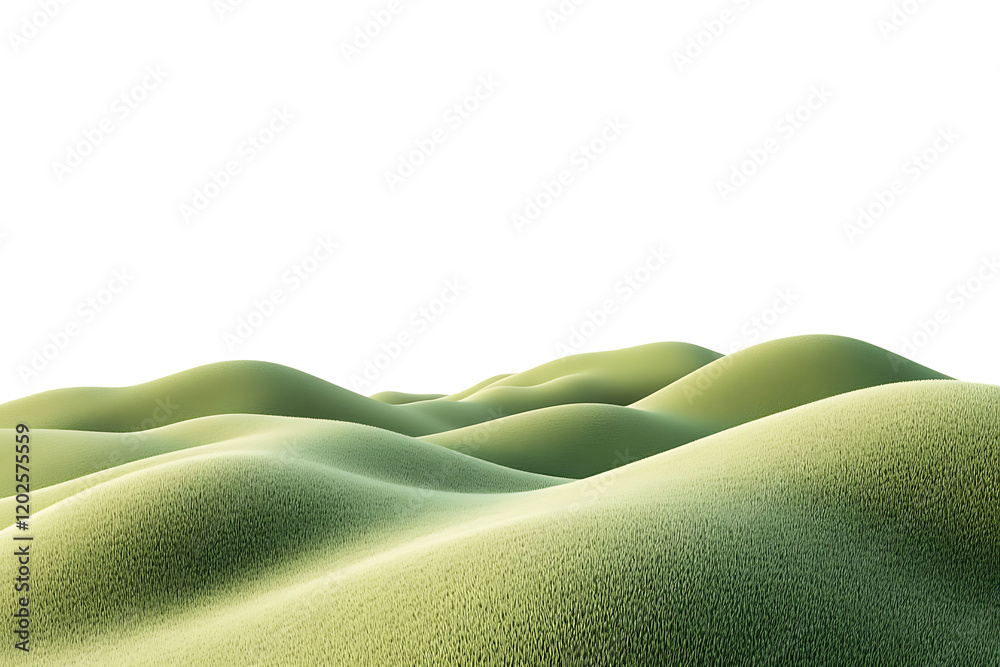 Poster tranquil countryside landscape with rolling hills and farm fields isolated on a white background