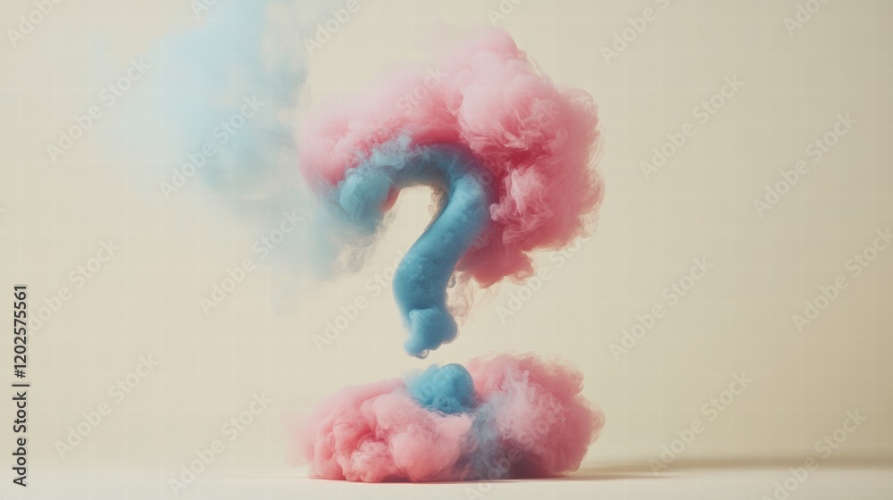 Aufkleber Clouds of pink and blue smoke blend beautifully into a question mark shape above a soft background. Generative AI