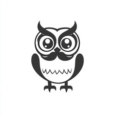 Cartoon owl with mustache, white background, children's illustration, educational use