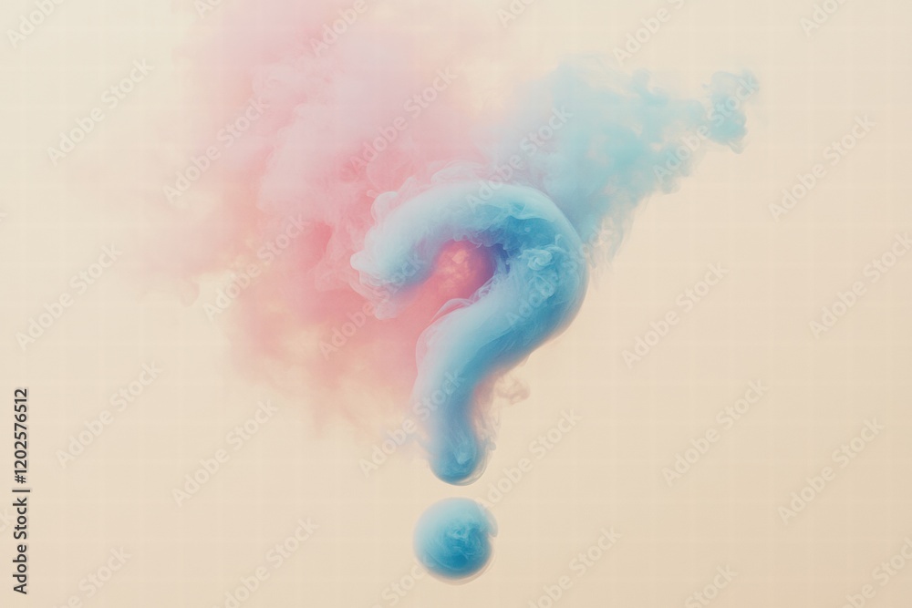Leinwandbilder clouds of pink and blue smoke blend into a question mark shape against a soft background. generative