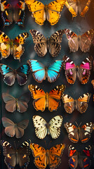 Naklejka premium The Spectacular Display of Diverse Butterfly Species in a Detailed Lepidoptery Collection