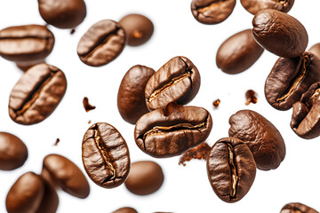 Obraz premium Roasted coffee beans splashing in delicious coffee isolated on a white background