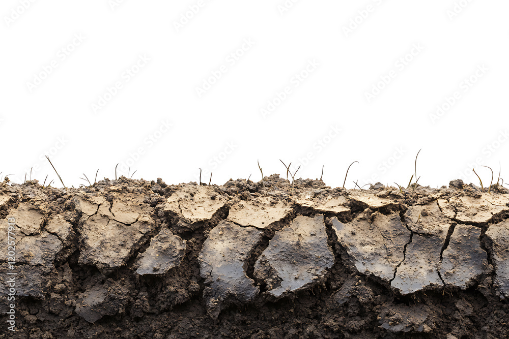 Poster rough dry surface of black soil isolated on a white background