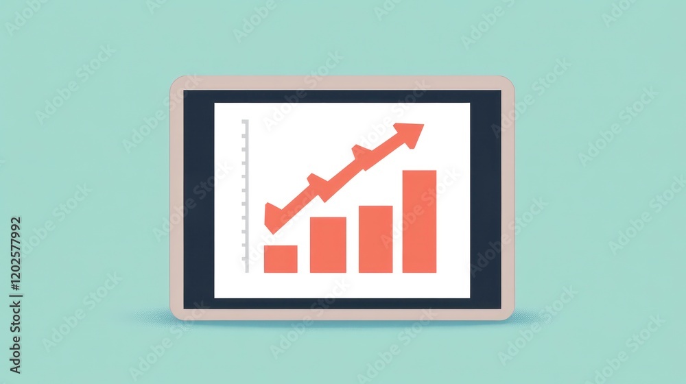 Poster Tablet displaying upward trending bar graph indicating growth and progress.