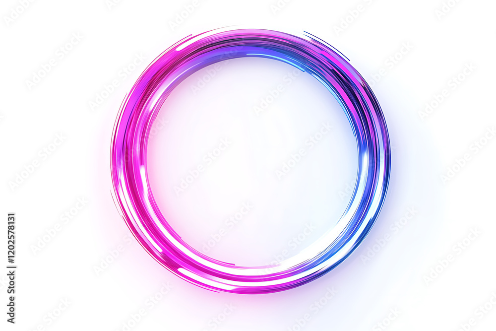 Aufkleber round frame made of dynamic neon curved lines for technology concepts isolated on a white background