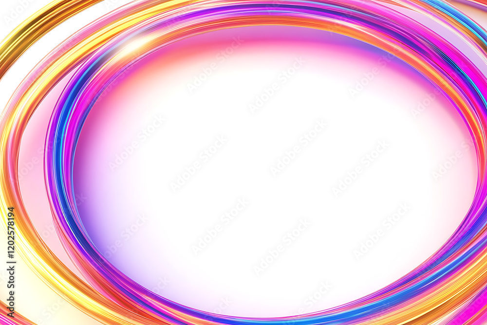 Leinwandbilder round frame made of dynamic neon curved lines for technology concepts isolated on a white background