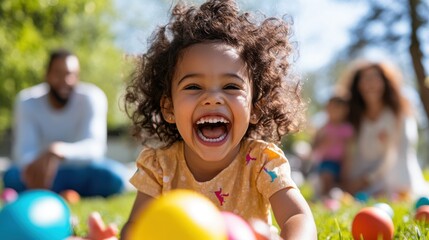 Joyful easter egg hunt brings family together in a sunny garden setting