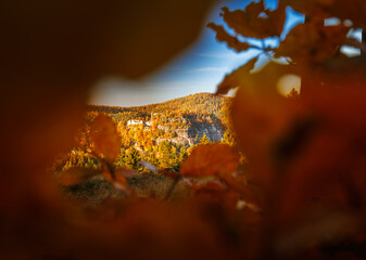 Zittauer Gebirge mountains with Oybin mountain during autumn