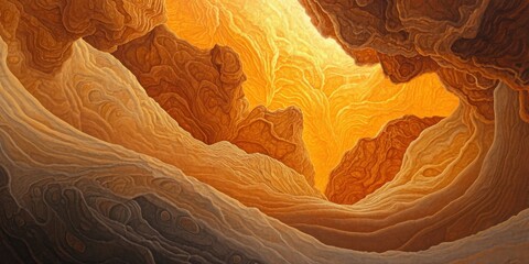 Swirling sandstone formations with glowing light