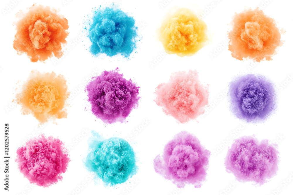 Aufkleber set collection of color powder explosion isolated on a white background
