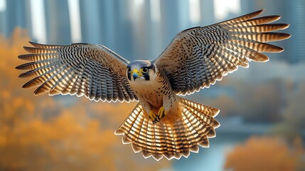 Fototapeta premium Peregrine falcon flying city autumn hunt wildlife