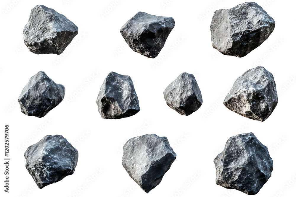 Poster set of asteroids isolated on a white background