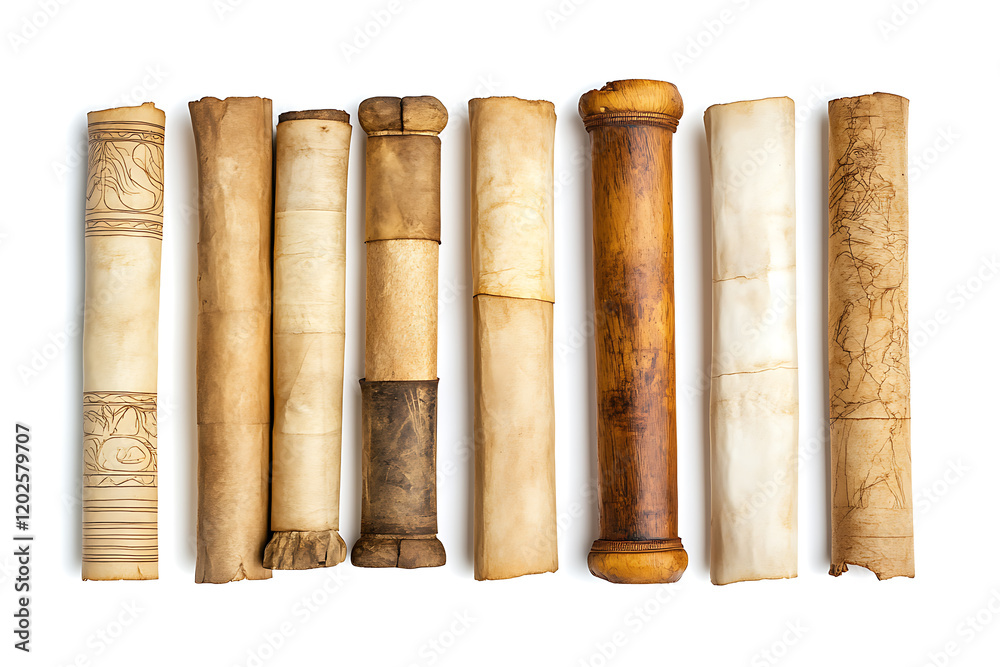 Leinwandbilder set of ancient parchment scrolls isolated on a white background