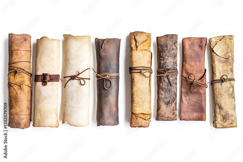 Poster set of ancient parchment scrolls isolated on a white background