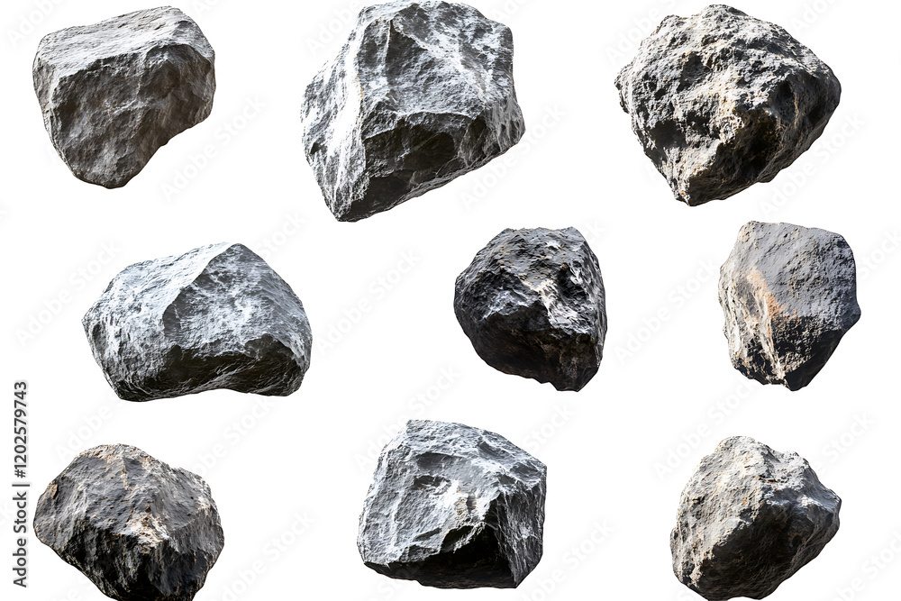 Poster Set of asteroids isolated on a white background