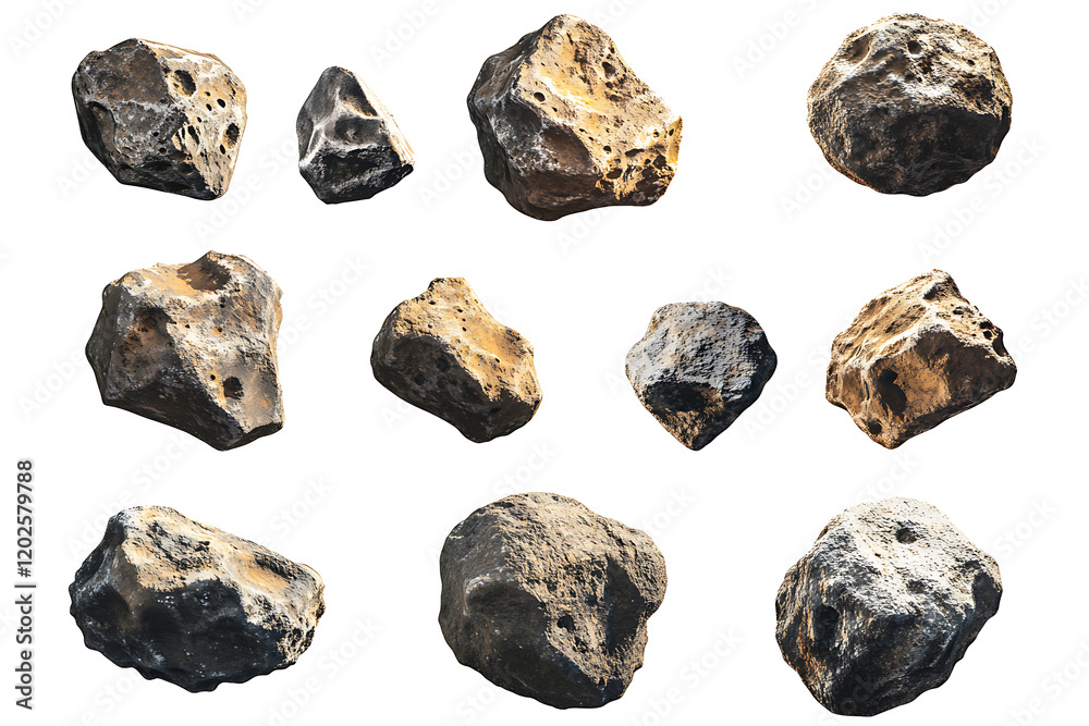 Poster Set of asteroids isolated on a white background