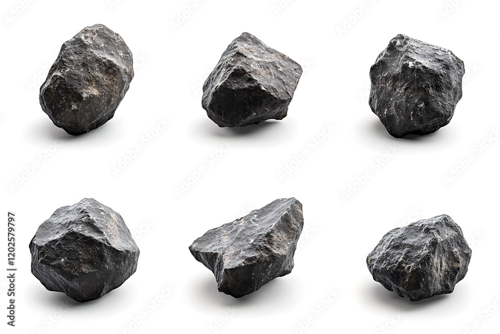 Poster Set of asteroids isolated on a white background